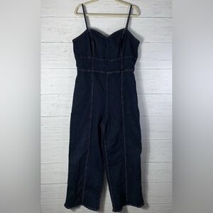 Express Womens Denim Cutout Hyper Sculpt Wide Leg Jumpsuit Dark Wash  XL READ
